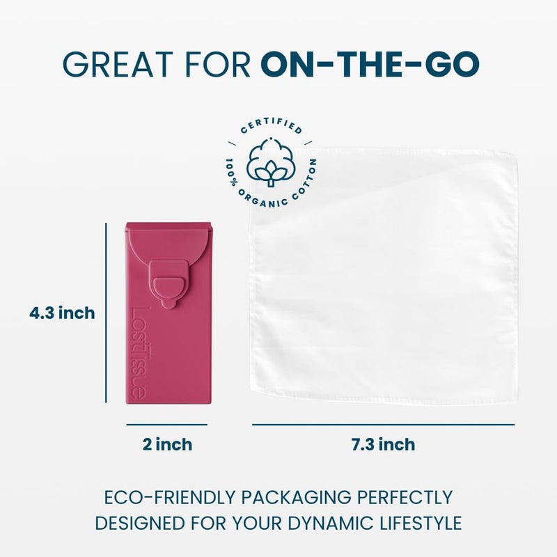 LastTissueÂ® Reusable Cotton Tissue Pack | Face Towels & Handkerchiefs for Men & Women â€“ Washable, Sustainable Facial Tissue with Storage Case - Red - Image 4